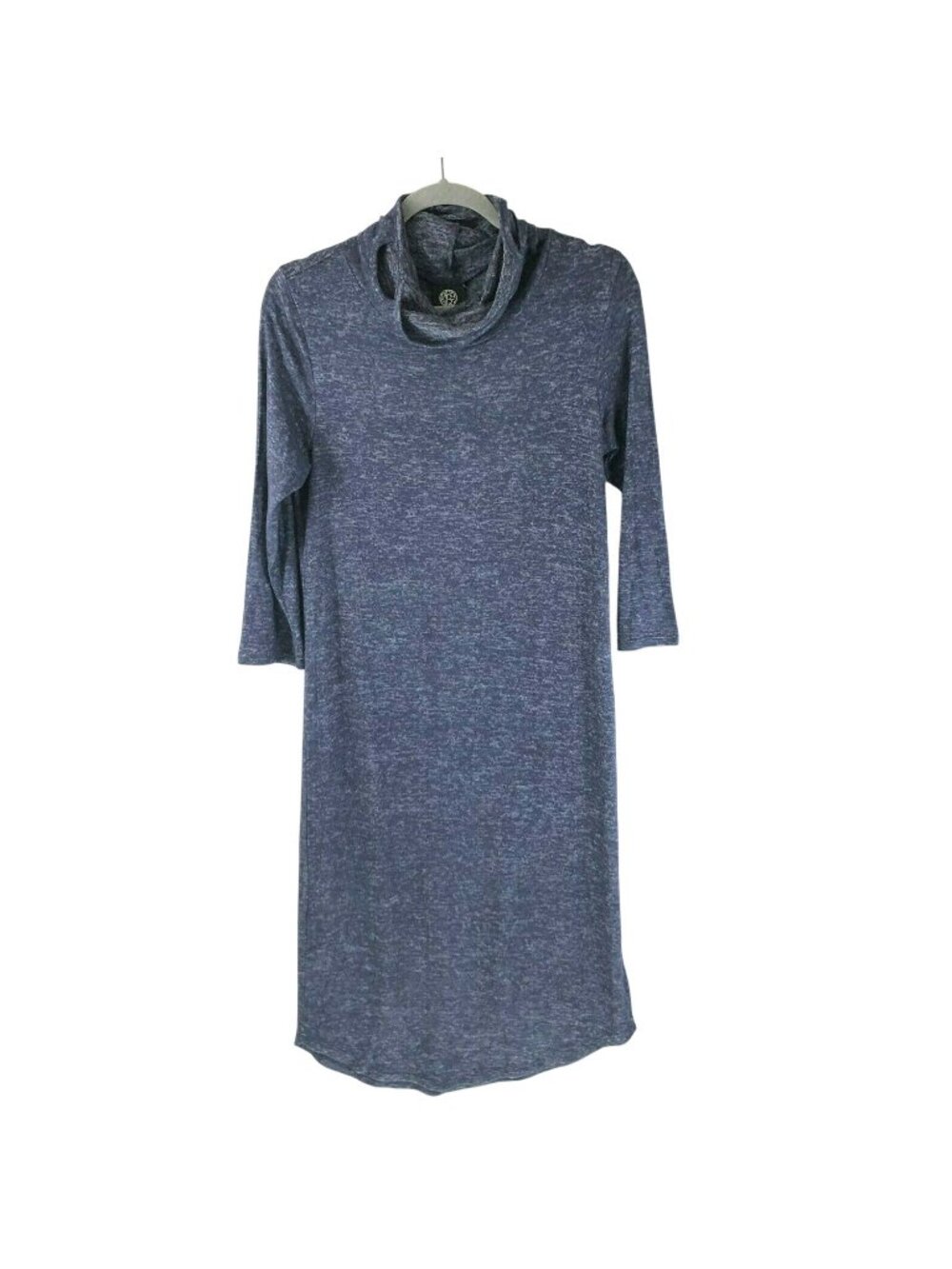 Bobeau Shift Dress Midi Cowl Neck Built in Mask Knit Heathered Blue Size S